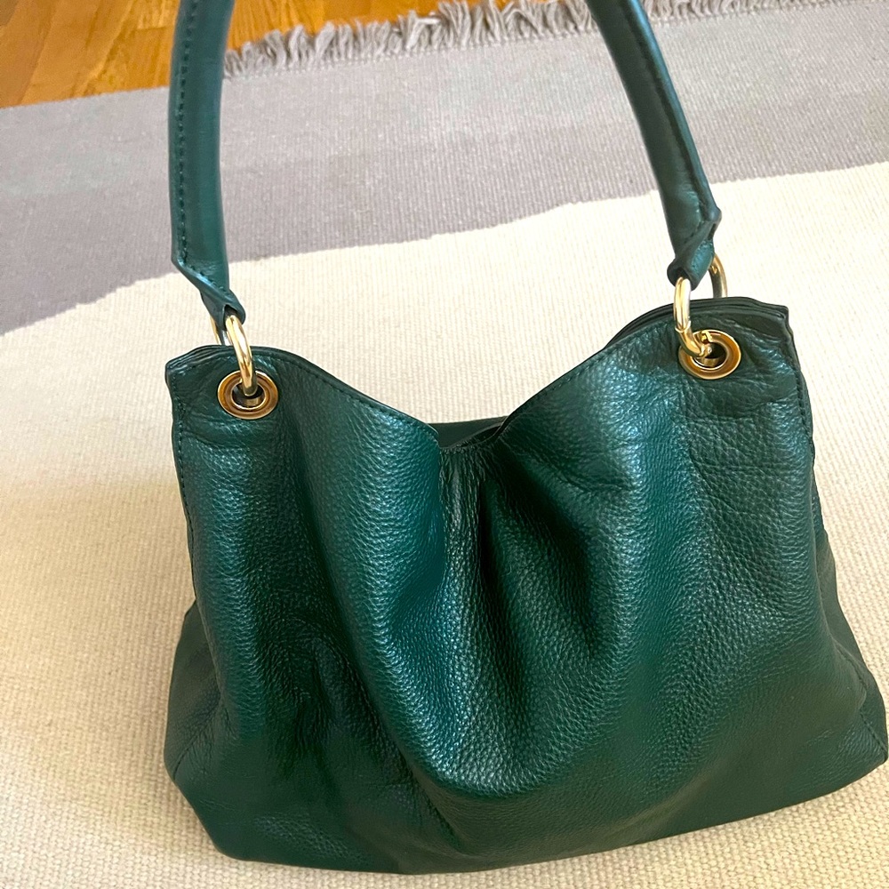 Forrest green leather hobo bag with leather strap by Mark & Graham